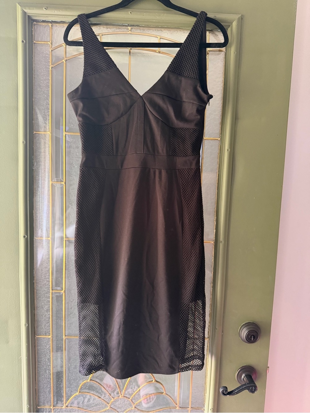 Kardashian Kollection Black Mesh-Panel Midi Dress